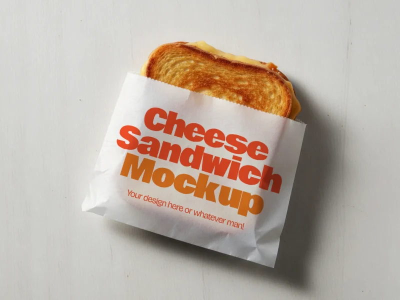 Cheese sandwich wrap mockup with customizable background and realistic paper packaging