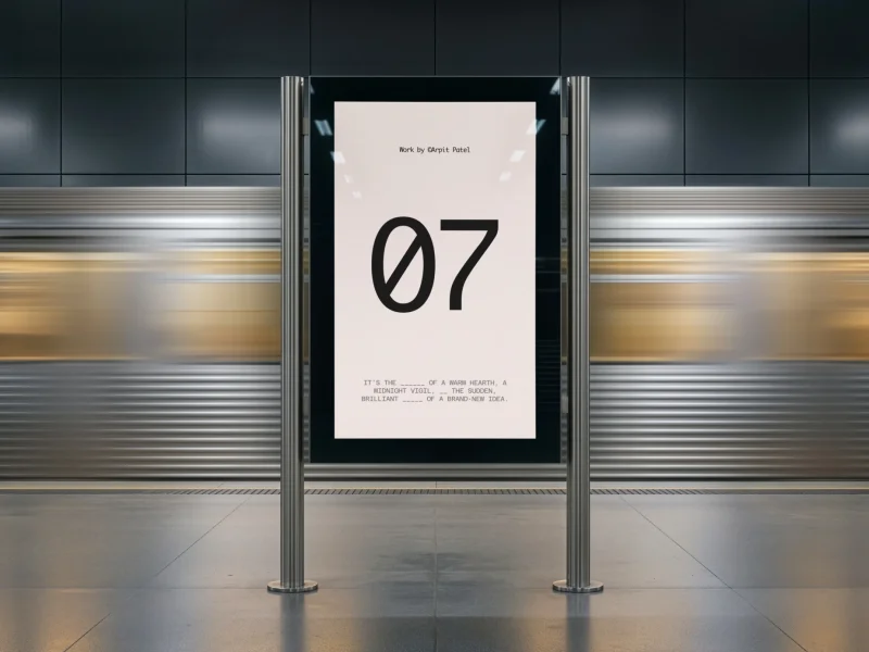 Modern station screen mockup showcasing vertical poster design in transit environment